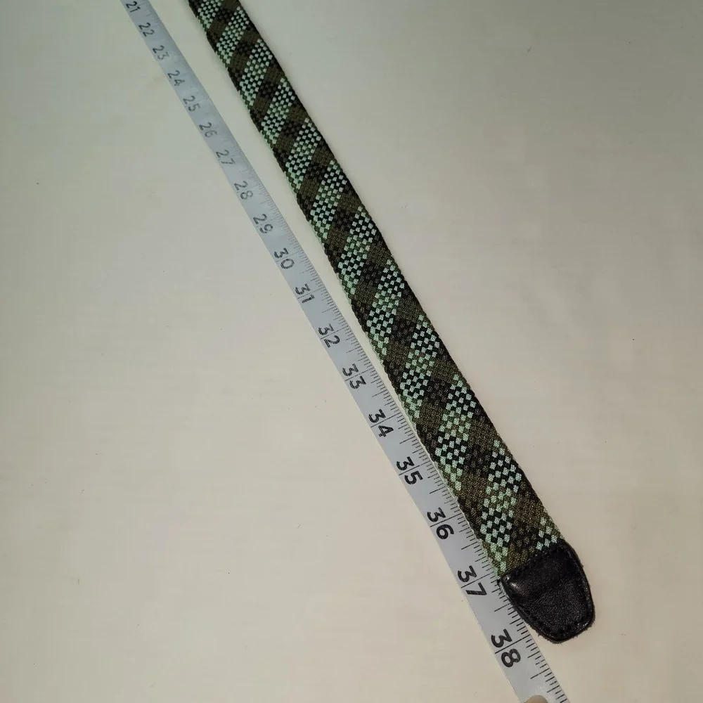 & Woven Stretch Belt Mens Medium Green Black Argyle Geometric‎ Braided Elastic